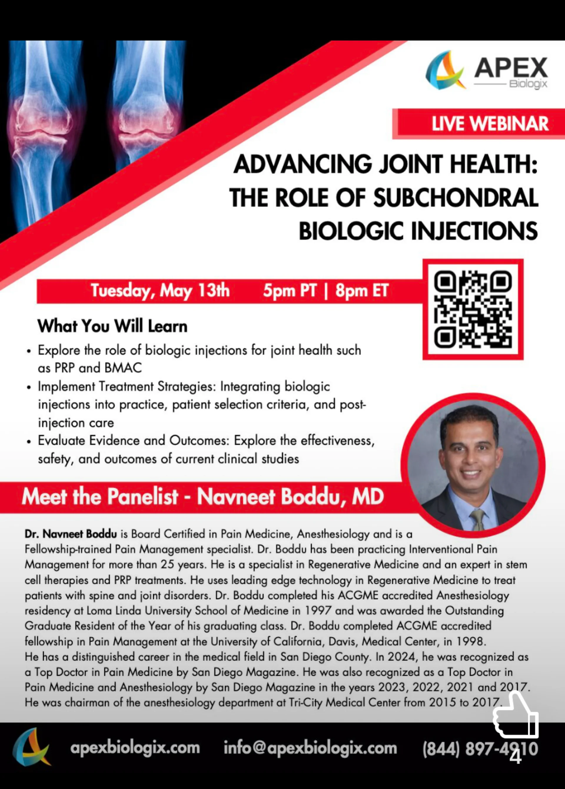 Faculty Presenter, APEX Biologics Regenerative Medicine webinar (2025)