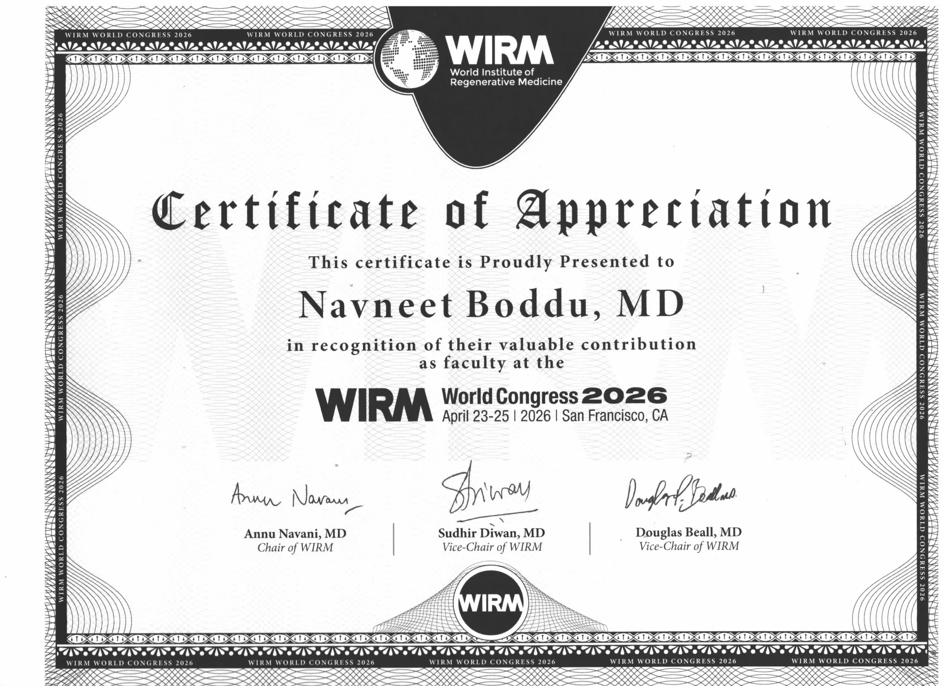 World Institute of Regenerative Medicine certificate (2026)